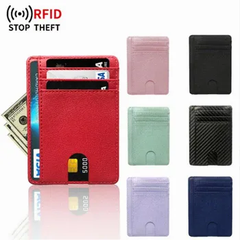 Тонкий кожаный кошелек с RFID-блокировкой, держатель для кредитных ID-карт, кошелек для денег, чехол для мужчин, женская модная сумка, 8 слотов