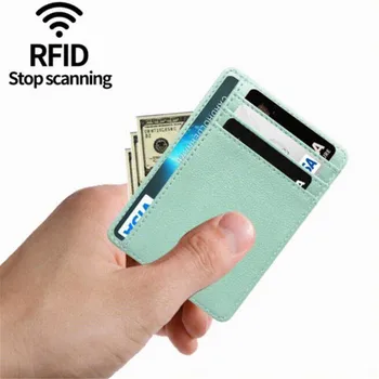 Тонкий кожаный кошелек с RFID-блокировкой, держатель для кредитных ID-карт, кошелек для денег, чехол для мужчин, женская модная сумка, 8 слотов Изображение 2