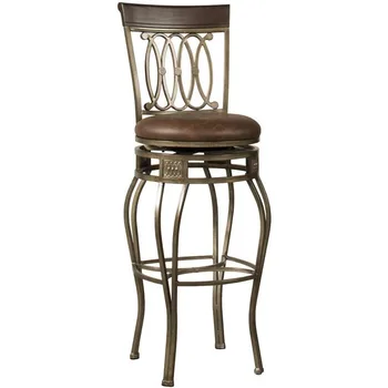 32-дюймовый поворотный барный стул с отделкой из старой стали и искусственной коричневой кожи, стулья, мебель для барных стульев, Табуреты Изображение 2